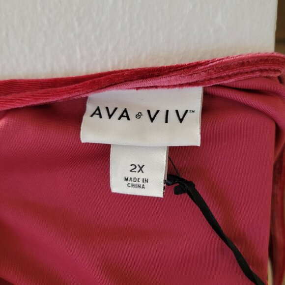 Ava & Viv Womens 2X Red Velvet Long Sleeve Dress With Rose Accent - Picture 6 of 8